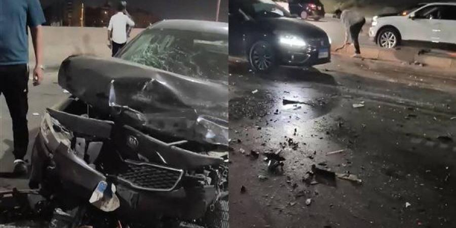 بالصور.. تصادم 3 سيارات أعلى محور حسب الله الكفراوي بالقاهرة